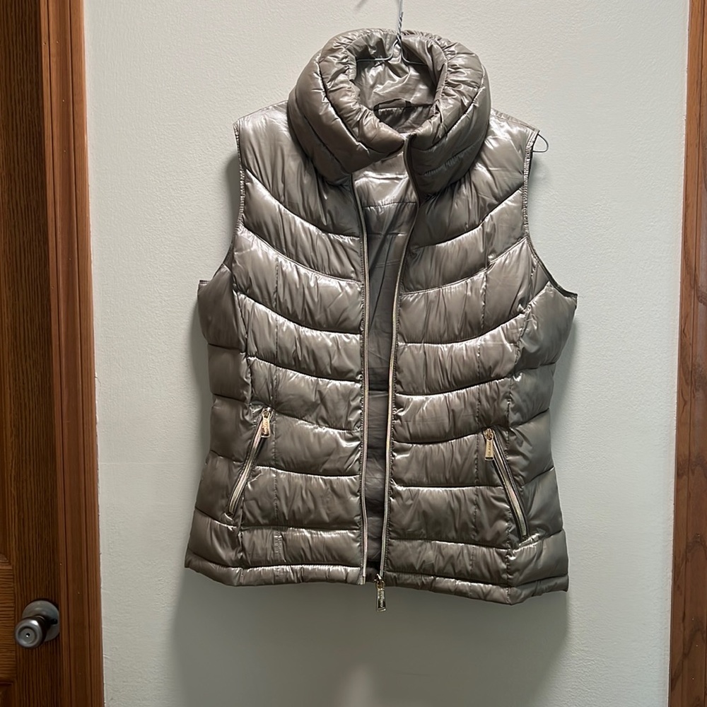 Calvin Klein Metallic Taupe Quilted Puffer Vest